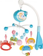 MalPlay Carusel muzical cu rotire 360 de grade cu pandantive colorate cronometru pronuntie numere in engleza cantece vesele proiector si Telecomanda Blue