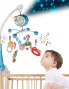 MalPlay Carusel muzical cu rotire 360 de grade cu pandantive colorate cronometru pronuntie numere in engleza cantece vesele proiector si Telecomanda Blue