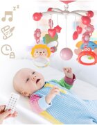 MalPlay Carusel muzical cu rotire 360 de grade cu pandantive colorate cronometru pronuntie numere in engleza cntece vesele proiector si Telecomanda Roz