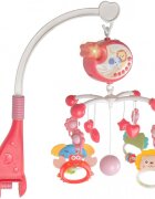 MalPlay Carusel muzical cu rotire 360 de grade cu pandantive colorate cronometru pronuntie numere in engleza cntece vesele proiector si Telecomanda Roz