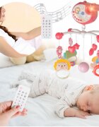 MalPlay Carusel muzical cu rotire 360 de grade cu pandantive colorate cronometru pronuntie numere in engleza cntece vesele proiector si Telecomanda Roz