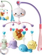 MalPlay Carusel muzical pentru bebelusi cu Proiector Moon Bear Pink