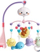 MalPlay Carusel muzical pentru bebelusi cu Proiector Moon Bear Pink
