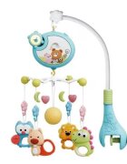 MalPlay Carusel muzical pentru patut copii Blue cu sistem de prindere universal si 5 pandative suspendate