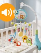 MalPlay Carusel muzical pentru patut copii Blue cu sistem de prindere universal si 5 pandative suspendate