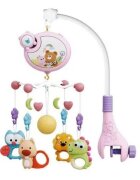 MalPlay Carusel muzical pentru patut copii Pink cu sistem de prindere universal si 5 pandative suspendate