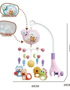 MalPlay Carusel muzical pentru patut copii Pink cu sistem de prindere universal si 5 pandative suspendate