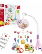 MalPlay Carusel muzical pentru patut copii Pink cu sistem de prindere universal si 5 pandative suspendate