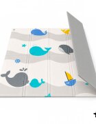 MalPlay Covoras de joaca pliabil din spuma XPE cu doua fete Mativo Whale dimensiune 120 x 120 cm include husa de transport cu fermoar si manere