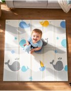 MalPlay Covoras de joaca pliabil din spuma XPE cu doua fete Mativo Whale dimensiune 120 x 120 cm include husa de transport cu fermoar si manere