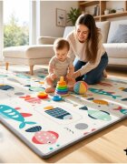 MalPlay Covoras de joaca rulabil cu doua fete Mativo Rollo dimensiune 180 x 200 cm din spuma XPE 15 cm grosime include husa cu maner pentru depozitare