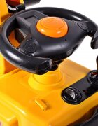MalPlay Excavator copii fara pedale Rutschauto Galben actionat cu picioarele cupa mobila spatiu depozitare greutate maxima suportata 25 kg