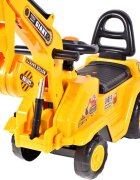 MalPlay Excavator copii fara pedale Rutschauto Galben actionat cu picioarele cupa mobila spatiu depozitare greutate maxima suportata 25 kg