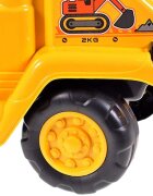 MalPlay Excavator copii fara pedale Rutschauto Galben actionat cu picioarele cupa mobila spatiu depozitare greutate maxima suportata 25 kg