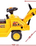 MalPlay Excavator copii fara pedale Rutschauto Galben actionat cu picioarele cupa mobila spatiu depozitare greutate maxima suportata 25 kg