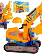 MalPlay Excavator cu Senile pentru copii Yellow cupa mobila casca actionat cu picioarele lungime 63 cm recomandat copiilor de la 3 ani si cu o greutate maxima de 15 kg