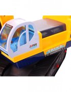 MalPlay Excavator cu Senile pentru copii Yellow cupa mobila casca actionat cu picioarele lungime 63 cm recomandat copiilor de la 3 ani si cu o greutate maxima de 15 kg