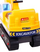 MalPlay Excavator cu Senile pentru copii Yellow cupa mobila casca actionat cu picioarele lungime 63 cm recomandat copiilor de la 3 ani si cu o greutate maxima de 15 kg