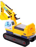 MalPlay Excavator cu Senile pentru copii Yellow cupa mobila casca actionat cu picioarele lungime 63 cm recomandat copiilor de la 3 ani si cu o greutate maxima de 15 kg