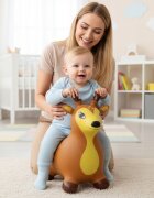 MalPlay Jucarie gonflabila pentru copii Brown Reindeer din cauciuc rezistent cu pompa inclusa dimensiune 50 x 52 x 26 cm