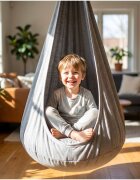 MalPlay Leagan suspendabil tip cocon pentru copii Nesto Grey cu perna gonflabila din PVC maxim 60 kg de la 3 ani dimensiune 70 x 150 cm