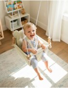MalPlay Leagan suspendat pentru bebelusi Malo Beige cu pernute confortabile si centuri de siguranta din panza bumbac design versatil varsta 12-36 luni maxim 60 kg
