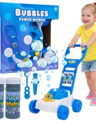 MalPlay Masina de tuns iarba interactiva pentru copii Blue generatoare de baloane din sapun include flacoane cu solutie dimensiune 48 x 26.5 x 49 cm