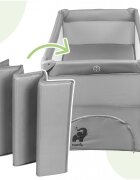 MalPlay Patut de calatorie pentru copii cu doua nivele laterala culisanta salteluta plasa de ventilatie roti usa cu fermoar si geanta de transport inclusa dimensiune 60 x 120 cm Gri