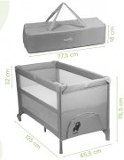 MalPlay Patut de calatorie pentru copii cu doua nivele laterala culisanta salteluta plasa de ventilatie roti usa cu fermoar si geanta de transport inclusa dimensiune 60 x 120 cm Gri