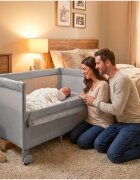 MalPlay Patut de calatorie pentru copii cu doua nivele laterala culisanta salteluta plasa de ventilatie roti usa cu fermoar si geanta de transport inclusa dimensiune 60 x 120 cm Gri