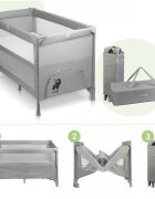 MalPlay Patut de calatorie pentru copii cu doua nivele laterala culisanta salteluta plasa de ventilatie roti usa cu fermoar si geanta de transport inclusa dimensiune 60 x 120 cm Gri