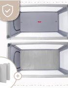 MalPlay Patut pliabil de calatorie pentru copii Luno Grey multifunctional 2 in 1 intrare laterala cu fermoar saltea si geanta de transport incluse dimensiune 60 x 120 cm