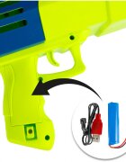 MalPlay Pistol generator baloane de sapun pentru copii cu 132 de orificii 2 sticlute cu lichid incluse incarcare USB