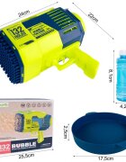MalPlay Pistol generator baloane de sapun pentru copii cu 132 de orificii 2 sticlute cu lichid incluse incarcare USB