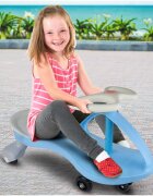 MalPlay PlasmaCar pentru copii fara pedale Blue cu volan rotativ 360 grade roti luminoase din cauciuc scaun ergonomic suport pentru picioare aderent recomandat copiilor de la 2 ani