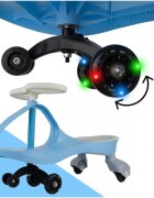 MalPlay PlasmaCar pentru copii fara pedale Blue cu volan rotativ 360 grade roti luminoase din cauciuc scaun ergonomic suport pentru picioare aderent recomandat copiilor de la 2 ani