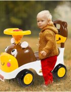 MalPlay Ride-On copii fara pedale Hipcio Walker Brown cu spatar inalt compartiment de depozitare pozitionat sub scaun claxon recomandata copiilor de la 2 ani