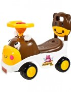 MalPlay Ride-On copii fara pedale Hipcio Walker Brown cu spatar inalt compartiment de depozitare pozitionat sub scaun claxon recomandata copiilor de la 2 ani