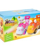 MalPlay Ride-On copii fara pedale Hipcio Walker Pink cu spatar inalt compartiment de depozitare pozitionat sub scaun claxon recomandata copiilor de la 2 ani