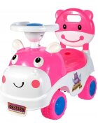 MalPlay Ride-On copii fara pedale Hipcio Walker Pink cu spatar inalt compartiment de depozitare pozitionat sub scaun claxon recomandata copiilor de la 2 ani