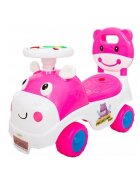 MalPlay Ride-On copii fara pedale Hipcio Walker Pink cu spatar inalt compartiment de depozitare pozitionat sub scaun claxon recomandata copiilor de la 2 ani