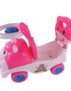 MalPlay Ride-On copii fara pedale Hipcio Walker Pink cu spatar inalt compartiment de depozitare pozitionat sub scaun claxon recomandata copiilor de la 2 ani