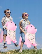 MalPlay Saritor gonflabil pentru copii Pink Dog din cauciuc rezistent cu Pompa si Esarfa colorata detasabila 52 x 46 x 24 cm