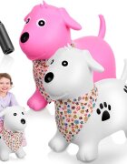 MalPlay Saritor gonflabil pentru copii Pink Dog din cauciuc rezistent cu Pompa si Esarfa colorata detasabila 52 x 46 x 24 cm
