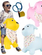 MalPlay Saritor gonflabil pentru copii Yellow Dog din cauciuc rezistent cu Pompa si Esarfa colorata detasabila 52 x 46 x 24 cm