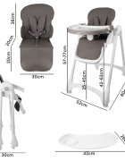 MalPlay Scaun de masa 2 in 1 pentru bebelusi si copii Deli grey model pliabil tavita dubla detasabila echipat cu 2 roti