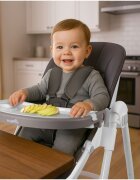 MalPlay Scaun de masa 2 in 1 pentru bebelusi si copii Deli grey model pliabil tavita dubla detasabila echipat cu 2 roti