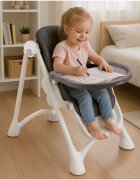 MalPlay Scaun de masa 2 in 1 pentru bebelusi si copii Deli grey model pliabil tavita dubla detasabila echipat cu 2 roti