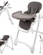 MalPlay Scaun de masa 2 in 1 pentru bebelusi si copii Deli grey model pliabil tavita dubla detasabila echipat cu 2 roti