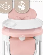 MalPlay Scaun de masa pentru bebelusi Deli pink pliabil cu spatar si inaltime reglabile prevazut cu roti si tavita dubla detasabila si reglabila